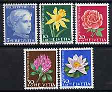 Switzerland 1964 Pro Juventute set of 5 (Flowers & Portrait of Girl) unmounted mint SG J202-06*, stamps on flowers, stamps on roses, stamps on daffodils, stamps on children