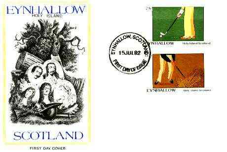 Eynhallow 1982 Golf perf set of 2 on cover with first day cancel (15th July 1982 - first day of the Open), stamps on golf  sport