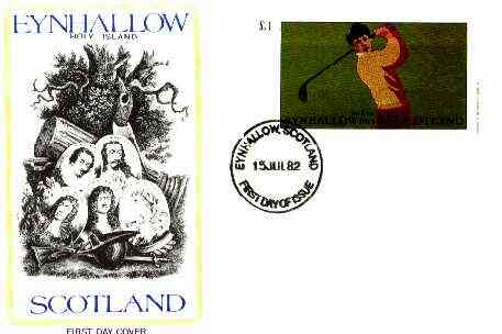 Eynhallow 1982 Golf (The Drive) imperf souvenir sheet (A31 value) on cover with first day cancel (15th July 1982 - first day of the Open), stamps on , stamps on  stamps on golf  sport