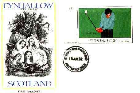 Eynhallow 1982 Golf (The Divot Shot) imperf deluxe sheet (A32 value) on cover with first day cancel (15th July 1982 - first day of the Open), stamps on , stamps on  stamps on golf  sport