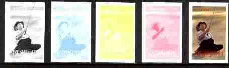 Turkmenistan 1998 World Records (120m Greg Norman - highest all time Golf earner) set of 5 imperf progressive colour proofs comprising the 4 individual colours plus all 4..., stamps on golf