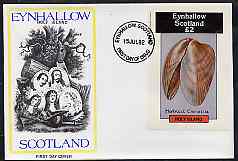 Eynhallow 1982 Shells (Crenella) imperf deluxe sheet (A32 value) on cover with first day cancel, stamps on , stamps on  stamps on marine-life     shells