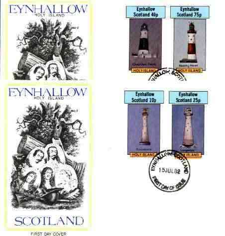 Eynhallow 1982 Lighthouses perf set of 4 values (10p to 75p) on two covers with first day cancels, stamps on , stamps on  stamps on lighthouses     ships       rescue