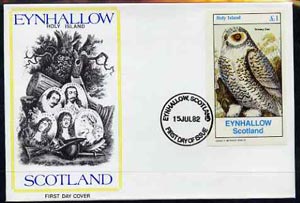 Eynhallow 1982 Snowy Owl imperf souvenir sheet (A31 value) on cover with first day cancel, stamps on , stamps on  stamps on birds, stamps on  stamps on birds of prey, stamps on  stamps on owls