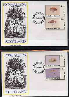 Eynhallow 1982 Fungi (Stump Puffball etc) perf set of 4 values (10p to 75p) on two covers with first day cancels, stamps on , stamps on  stamps on fungi