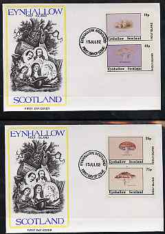 Eynhallow 1982 Fungi (Stump Puffball etc) imperf set of 4 values (10p to 75p) on two covers with first day cancels, stamps on , stamps on  stamps on fungi