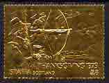 Staffa 1979 Thanksgiving \A38 perf label (showing Hunting Bird with Bow & Arrow) embossed in 23 carat gold foil unmounted mint, stamps on hunting    birds    archery