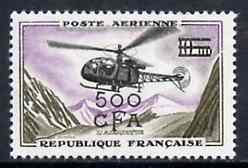 Reunion 1961 Surcharged 500f on 10f Helicopter unmounted mint, SG 405