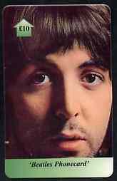 Telephone Card - Beatles 10 phone card #02 showing portrait of Paul, stamps on beatles      pops      entertainments    music