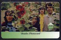 Telephone Card - Beatles 10 phone card #03 showing the 4 with Flowers, stamps on beatles      pops      entertainments    music