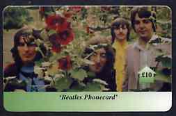 Telephone Card - Beatles £10 phone card #03 showing the 4 with Flowers, stamps on , stamps on  stamps on beatles      pops      entertainments    music