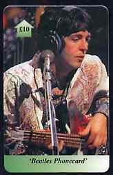 Telephone Card - Beatles 10 phone card #04 showing Paul playing Guitar, stamps on beatles, stamps on guitar, stamps on pops, stamps on entertainments, stamps on music, stamps on musical instruments