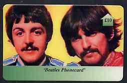 Telephone Card - Beatles 10 phone card #07 showing Paul & George, stamps on beatles      pops      entertainments    music
