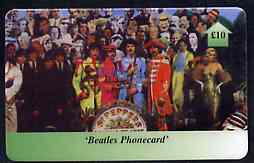 Telephone Card - Beatles 10 phone card #10 showing Crowd Scene 'Sargeant Pepper', stamps on beatles      pops      entertainments    music