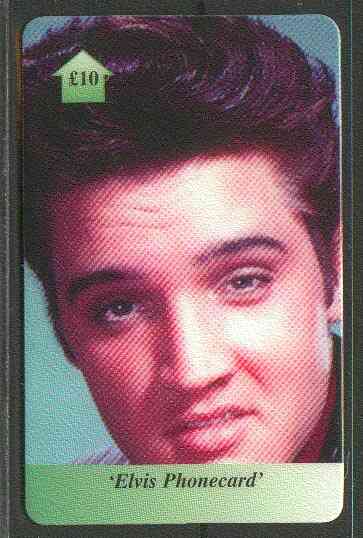 Telephone Card - Elvis 10 phone card #01 showing early portrait of Elvis, stamps on elvis      pops      entertainments    music