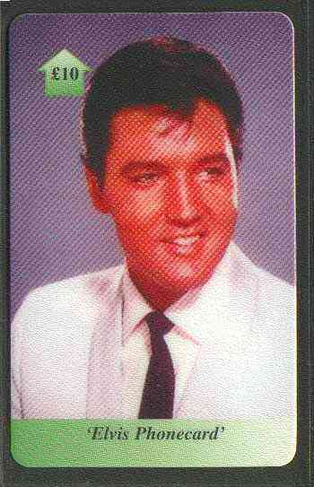 Telephone Card - Elvis £10 phone card #04 showing Elvis in White Jacket, stamps on elvis      pops      entertainments    music