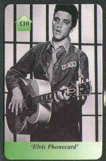 Telephone Card - Elvis 10 phone card #10 showing Elvis in scene from Jailhouse Rock (in black & white), stamps on elvis      pops      entertainments    music     films     cinema