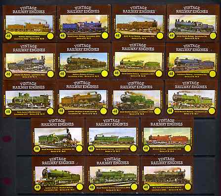 Match Box Labels - complete set of 18 Vintage Railway Engines superb unused condition (Cornish Match Co - 48 matches unpriced), stamps on railways