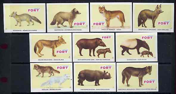 Match Box Labels - complete set of 10 Animals superb unused condition (Belgian Chromos Fort series), stamps on animals    fox, stamps on  fox , stamps on foxes, stamps on forts