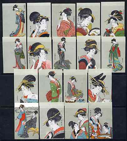 Match Box Labels - complete set of 18 Japanese Women superb unused condition (Japanese), stamps on , stamps on  stamps on costumes     women