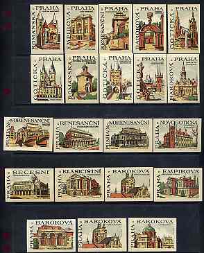 Match Box Labels - complete set of 20 Praha Buildings superb unused condition (Czechoslovakian), stamps on buildings    architecture