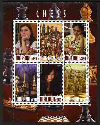 Malawi 2010 Chess - Modern Masters #04 perf sheetlet containing 6 values fine cto used, stamps on , stamps on  stamps on chess