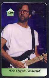 Telephone Card - Eric Clapton £10 phone card showing EC playing guitar at mike, stamps on , stamps on  stamps on pops, stamps on  stamps on entertainments, stamps on  stamps on music, stamps on  stamps on guitar, stamps on  stamps on musical instruments 