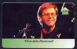 Telephone Card - Elton John 10 phone card showing Elton at mike, stamps on pops      entertainments    music    