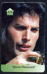 Telephone Card - Queen 10 phone card #3 showing Freddie Mercury, stamps on pops      entertainments    music   