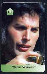 Telephone Card - Queen £10 phone card #3 showing Freddie Mercury, stamps on pops      entertainments    music