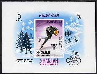 Sharjah 1968 Grenoble Winter Olympics 5r imperf m/sheet (Speed Skating) unmounted mint Mi BL 31, stamps on sport   skating    olympics