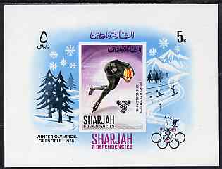 Sharjah 1968 Grenoble Winter Olympics 5r imperf m/sheet (Speed Skating) unmounted mint Mi BL 31, stamps on , stamps on  stamps on sport   skating    olympics