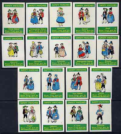 Match Box Labels - complete set of 18 Belgian Folklore Costumes superb unused condition (Naar Tirol, Belgian)