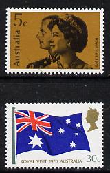 Australia 1970 Royal Visit set of 2 unmounted mint (SG 456-57), stamps on , stamps on  stamps on flags, stamps on  stamps on royalty, stamps on  stamps on royal visit 