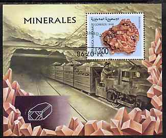 Sahara Republic 1998 Minerals perf miniature sheet containing 200 value cto used (showing mining Train), stamps on minerals, stamps on railways, stamps on mining