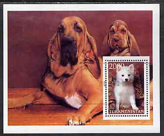 Turkmenistan 1998 Dogs  perf m/sheet Very fine cto used , stamps on , stamps on  stamps on dogs     sameoyed      bloodhound