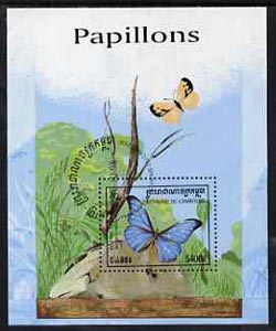 Cambodia 1998 Butterflies perf m/sheet very fine cto used, stamps on butterflies