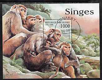 Guinea - Conakry 1998 Monkeys perf m/sheet very fine cto used, stamps on , stamps on  stamps on animals    apes