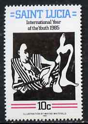 St Lucia 1985 Youth Playing Banjo 10c from International Youth Year set, SG 841 unmounted mint*, stamps on music    banjo