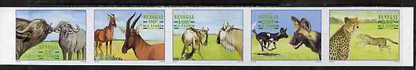 Senegal 1997 Animals complete set of 5 in superb unmounted mint imperf se-tenant strip from limited printing, stamps on , stamps on  stamps on animals