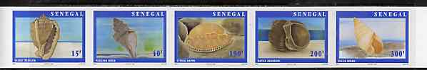 Senegal 1997 Shells complete set of 5 in superb unmounted mint imperf se-tenant strip from limited printing (Complete sheets containing 25 stamps (5 sets) available at normal x 4), stamps on , stamps on  stamps on shells