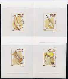 Senegal 1997 Musical Instruments complete set of 4 in deluxe sheets on sunken glossy card, stamps on music, stamps on musical instruments