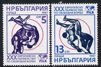 Bulgaria 1987 Freestyle Wrestling Championships unmounted mint set of 2, SG 3422-23, Mi 3563-64*, stamps on , stamps on  stamps on sport     wrestling