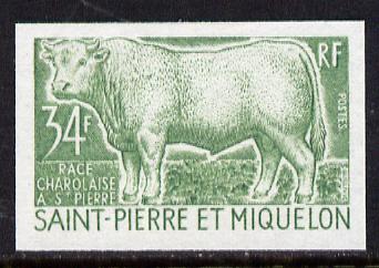 St Pierre & Miquelon 1970 Livestock Breeding 34f (Bull) IMPERF colour trial proof (several colour combinations available but price is for ONE) as SG 486 unmounted mint, stamps on , stamps on  stamps on animals    bovine   