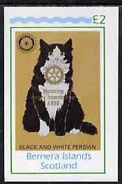Bernera 1998 Rotary Int opt in gold on 1984 Rotary (Black & White Persian Cat) imperf deluxe sheet (£2 value) unmounted mint, stamps on animals  cats  rotary