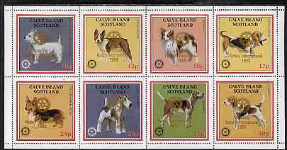 Calve Island 1998 Rotary Int opt in gold on 1984 Rotary - Dogs perf set of 8 values (10p to 50p) unmounted mint, stamps on , stamps on  stamps on animals    dogs    rotary   west highland    boston terrier     papillon   basset    fox-terrier    corgi   fox-hound    beagle