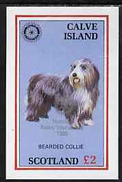 Calve Island 1998 Rotary Int opt in silver on 1984 Rotary - Bearded Collie imperf deluxe sheet (£2 value) unmounted mint, stamps on animals  dogs  rotary   collie