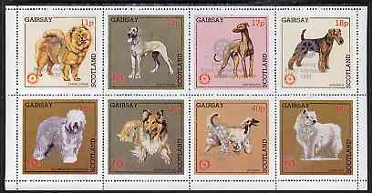 Gairsay 1998 Rotary Int opt in silver on 1984 Rotary -Dogs perf set of 8 values (11p to 44p) unmounted mint, stamps on , stamps on  stamps on animals    dogs    rotary    chow    dane    greyhound   airedale    old-english    collie   afghan    samoyed