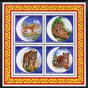 Bhutan 1998 Chinese New Year - Year of the Tiger sheetlet containing set of 4 unmounted mint, stamps on , stamps on  stamps on tigers    cats, stamps on  stamps on lunar, stamps on  stamps on lunar new year