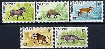 Ethiopia 1975 Animals  set of 5 unmounted mint, SG 926-30*, stamps on animals       warthog      aardvark       jackal         civet